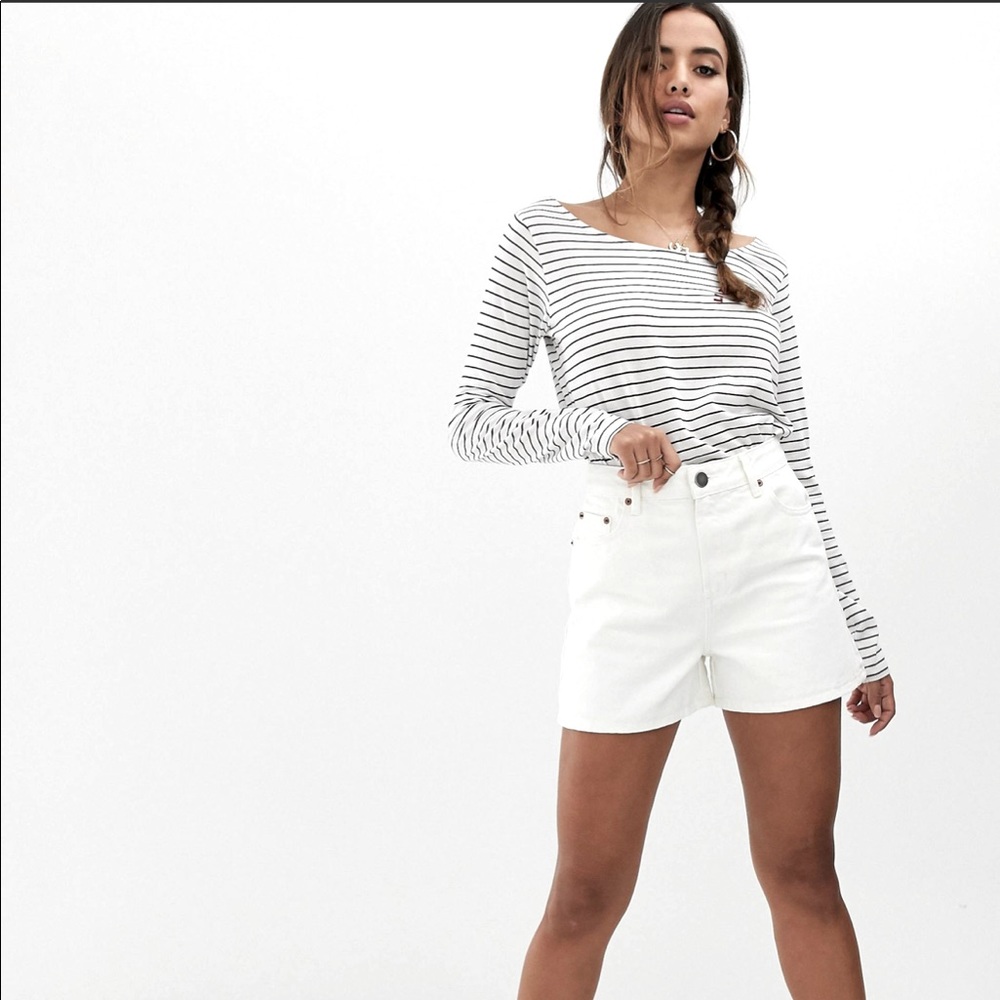 ASOS DESIGN denim a line mom shorts in off white